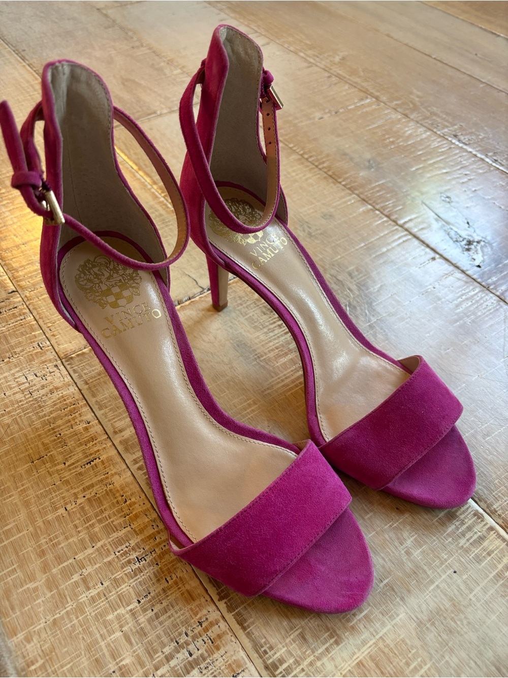 Vince Camuto Magenta Suede Open-Toe Ankle-Strap Heels